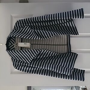 Mystery Jackie Striped French Terry Asymmetrical Jacket in Navy. Size Small.